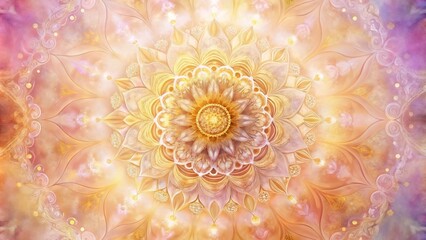 Golden Mandala on Pink and Yellow Background, Spiritual Art