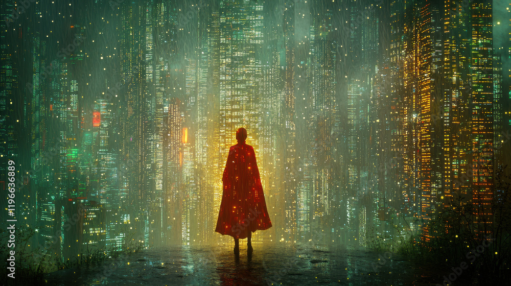 Poster exploring a vibrant cyberspace with glowing pathways and 3d holographic data layers in a futuristic 