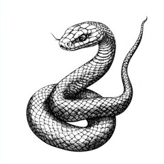 Fototapeta premium Majestic Serpent: A Black and White Hand-Drawn Illustration of a Coiled Snake, Detailed Scales, and Intricate Design