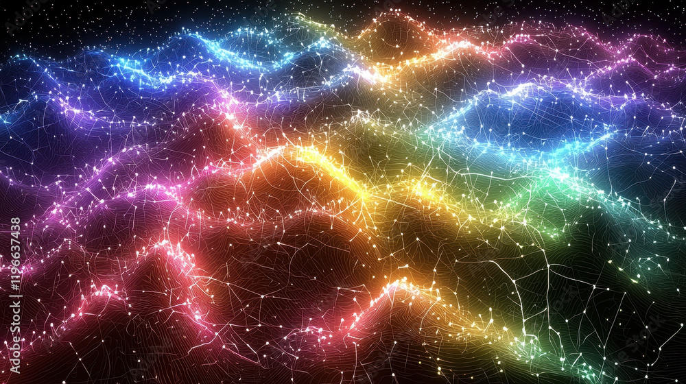 Poster expansive digital world filled with interconnected glowing pathways and vibrant grids showcasing fut