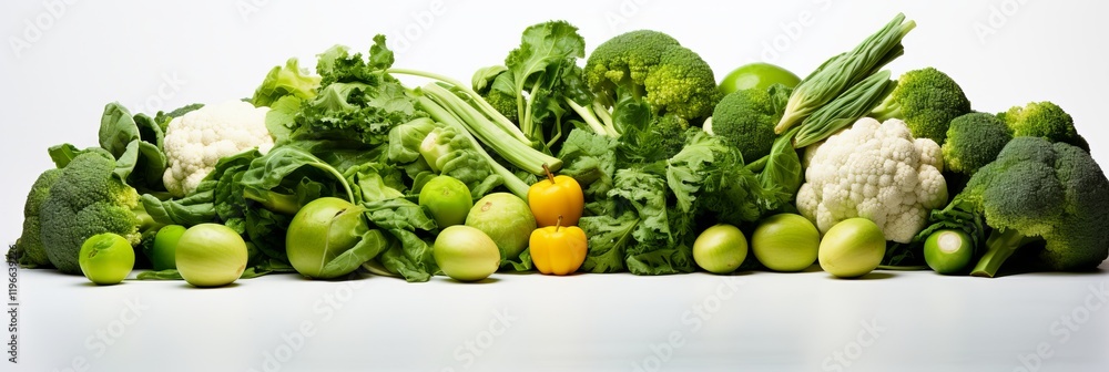 Poster vibrant display of assorted green vegetables and a splash of yellow color. generative ai
