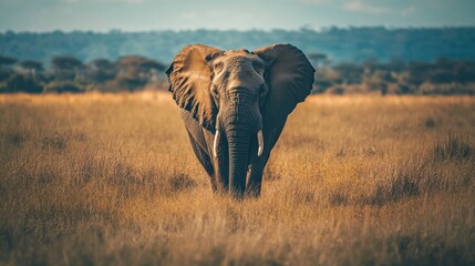 Obraz premium Majestic elephant in golden savanna