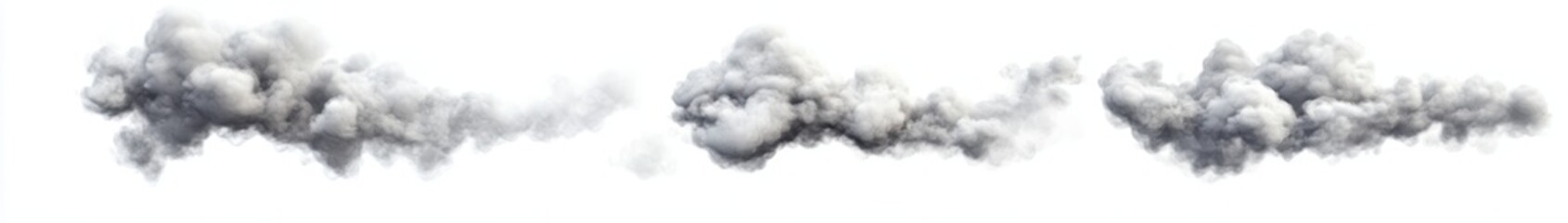 Three realistic cumulus cloud formations isolated on white background. (1)