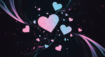 Obraz premium Romantic Pink Blue Glitter Hearts Abstract Background