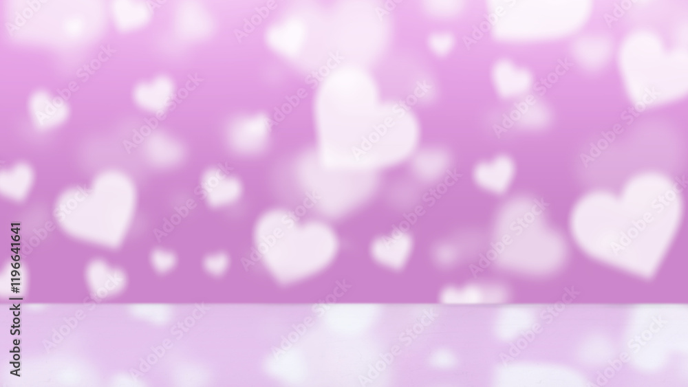 Aufkleber empty table with the blurred shapes of hearts in the background. copy space. mockup or template. dec