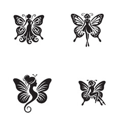 High-Quality Monochrome Vector Silhouettes of the Painted Lady Butterfly Isolated on a White Background
