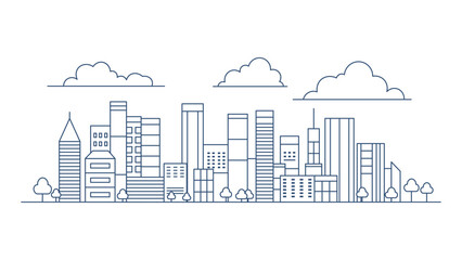 Cityscape Skyscrapers Building Landscape in City Town with Line Outline Design Style