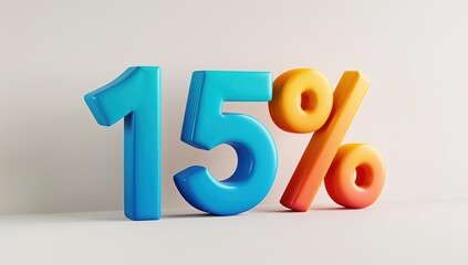 3D Rendered Blue and Orange 15 Percent Sign