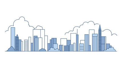 Cityscape Skyscrapers Building Landscape in City Town with Line Outline Design Style