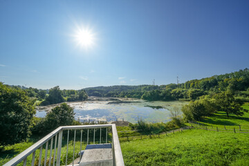 Fototapeta premium View of the reservoir near Keddinghausen and the surrounding nature. Landscape by the lake near Büren. Keddinghäuser lake. 