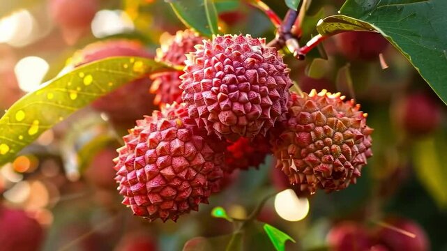 lychees close-up on the tree. selective focus