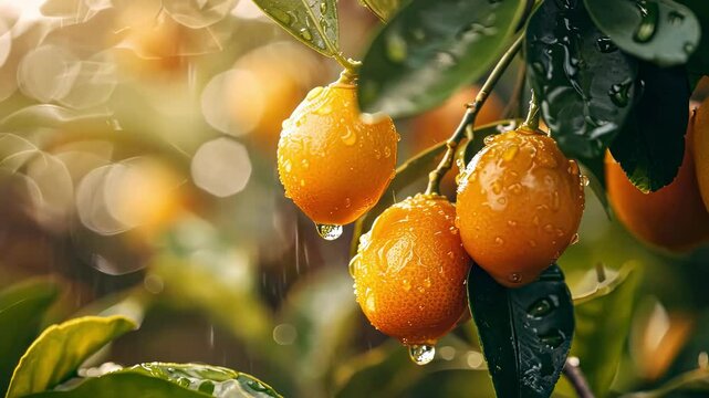 kumquat close up on tree. selective focus