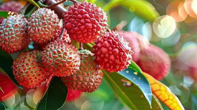 lychees close-up on the tree. selective focus