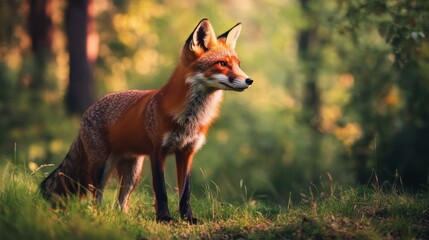 Red fox in a forest clearing