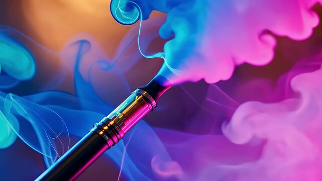 electronic cigarette in colorful smoke. selective focus