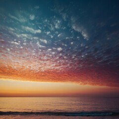 Fototapeta premium Sunset Photograph: Vibrant Colors and Tranquil Reflection Over the Calm Ocean Horizon at Twilight