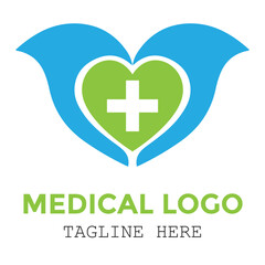 Medical logo with heart shape and hand customize business logo design