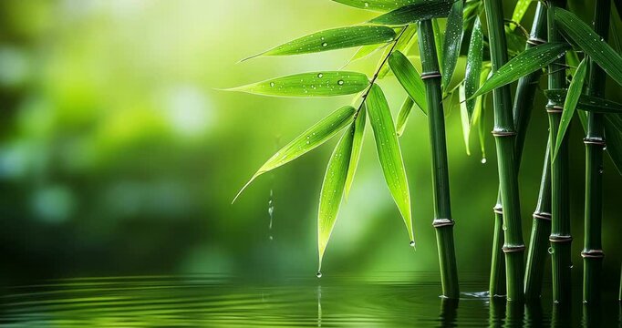 water wave with green bamboo leaf