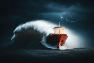 Stormy seas disrupt cargo ship navigation ocean photography dramatic side view maritime struggles