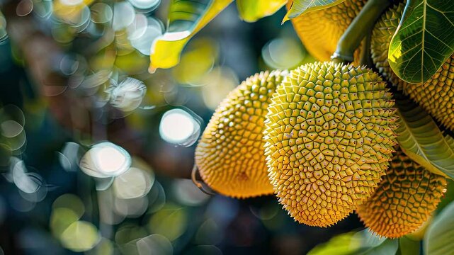 jackfruit apple close up on tree. selective focus