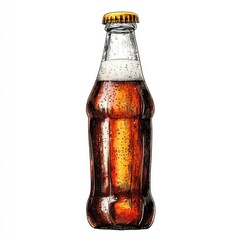 Refreshing Brown Soda Bottle: A Detailed Hand-Drawn Illustration of a Vintage Glass Bottle Filled with a Sparkling, Fizzy Beverage. Perfect for Summer Refreshment.