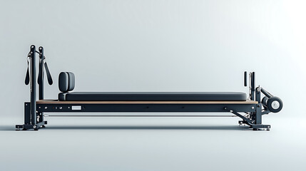 Modular Pilates reformer with detachable components for versatile workouts displayed on a light gray background