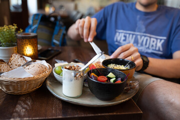 Healthy Breakfast Spread in a Charming Cafe