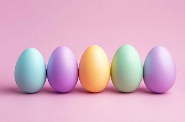 Obraz premium Five colorful easter eggs standing on pink background