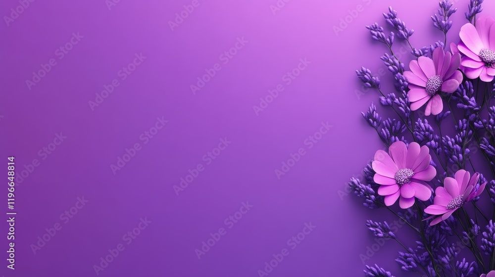 Poster purple background with flowers on it. the flowers are arranged in a way that they are not overlappin
