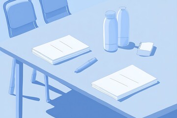 Fototapeta premium Pastel Blue Meeting Room Scene