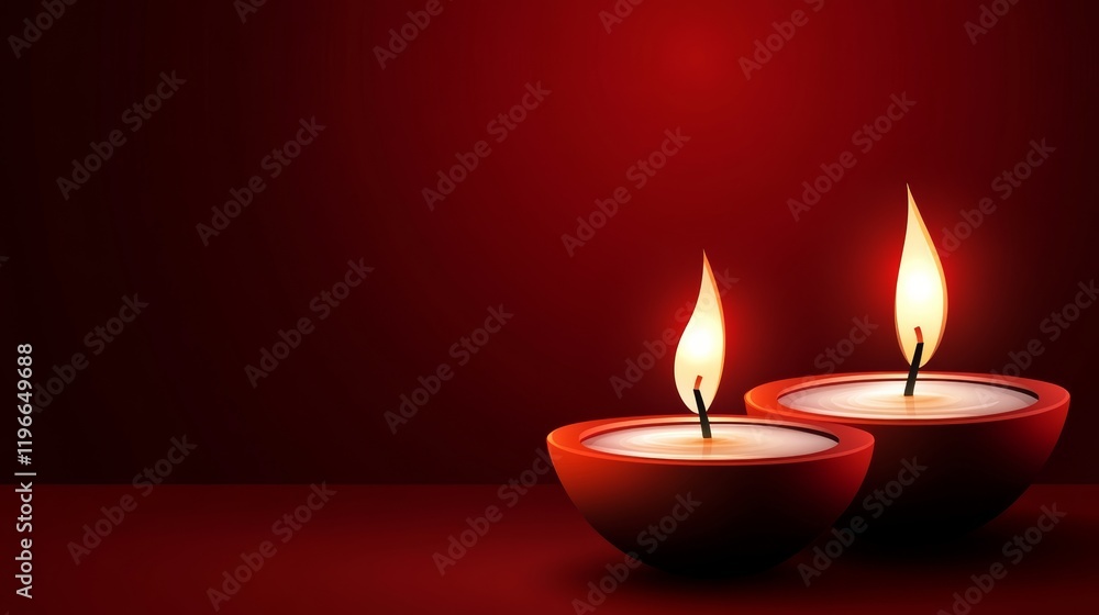 Poster two candles are lit on a red background, creating a warm and cozy atmosphere. the candles are placed