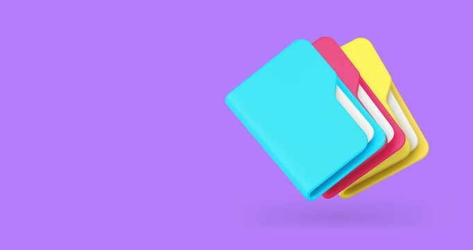 File folder stack with document datum archive paperwork 3d icon animation. Data management important information storage database directory organization business office stationery