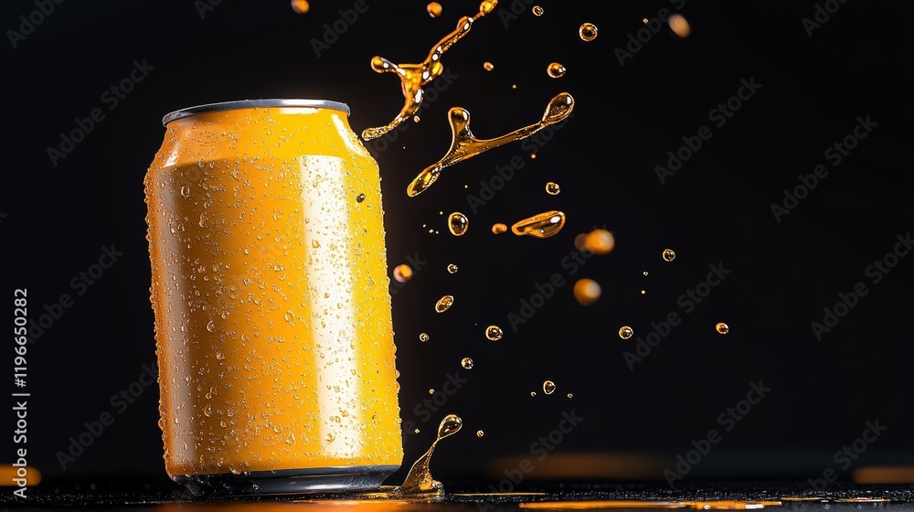 Aufkleber can of soda is sitting on a table with a splash of liquid around it. concept of fun and excitement, 