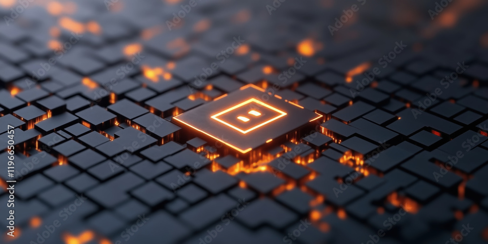Poster glowing digital circuit with illuminated pathways and futuristic design