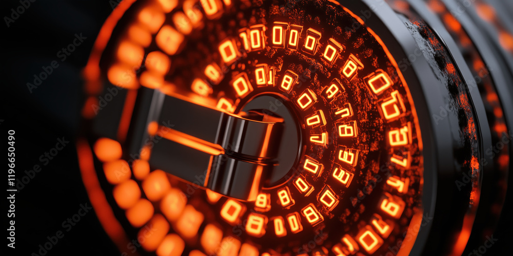 Poster digital vault encased in neon security codes symbolizing advanced data protection