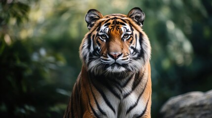 Fototapeta premium Majestic tiger in lush green forest
