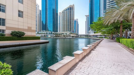 Fototapeta premium Modern City Canal with Skyscrapers