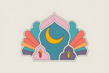 Obraz premium Vibrant Crescent Moon with Intricate Floral Patterns on Teal Background.
