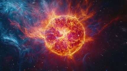 Fiery Celestial Body Exploding in Cosmic Nebula