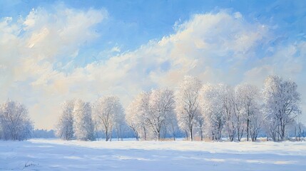 Winter Landscape: Snowy Trees, Blue Sky