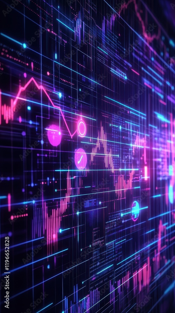 Poster abstract futuristic data visualization neon lights glowing lines digital technology network backgrou