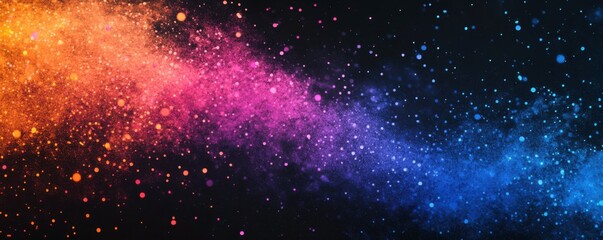 Grainy gradient background, orange blue magenta pink abstract glowing color flow wave black dark backdrop noise texture banner design