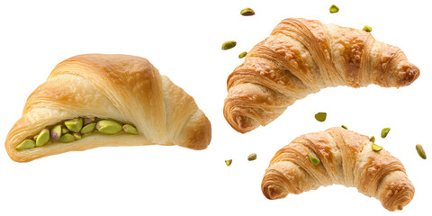 Pistachio-filled croissants on a dark background.