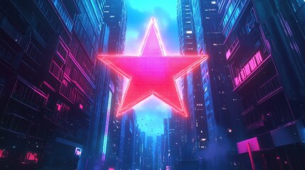 Neon Star Above Cyberpunk Cityscape