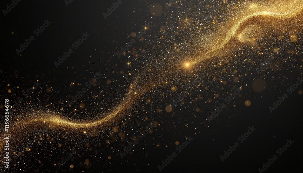 Poster golden glittering background with sparkles and bokeh effect