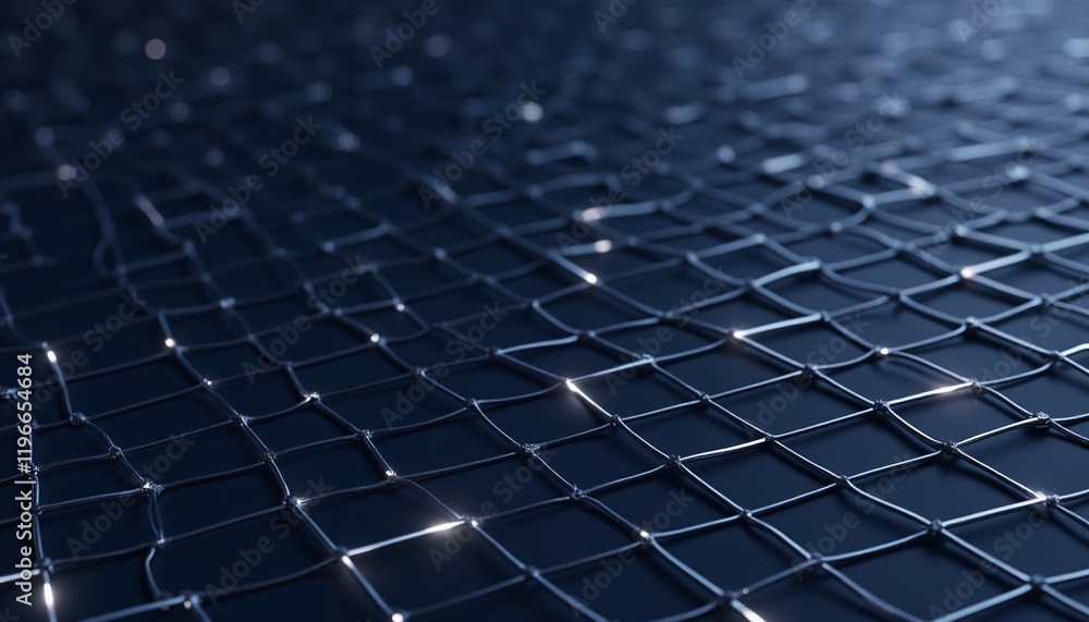 Poster abstract metallic grid with glowing edges on dark background