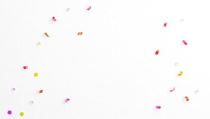Festive Colorful Confetti and Ribbon Scattered on White Background Celebration Party Decor