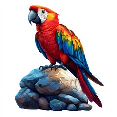 Fototapeta premium Scarlet Macaw Perched on a Rock: Vibrant Colors of the Tropical Bird
