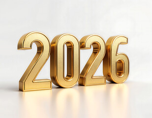 Golden 2026 numerals on white background, new year's celebration, calendar