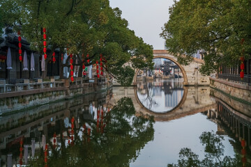 Old houses, bridges, and canals in Huishan Ancient Town, Wuxi City, Jiangsu Province, China, on July 28, 2024